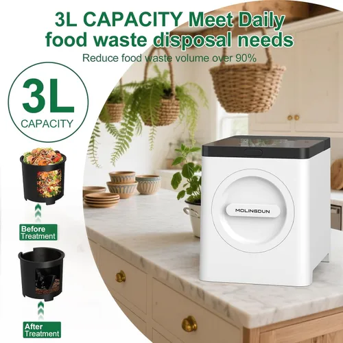Vista 2 de 3L Compostador Eléctrico para Cocina, Contenedor de Compostaje de Encimera, Modelo Inteligente de Un Toque, Manejo de Residuos de Cocina, con Triple