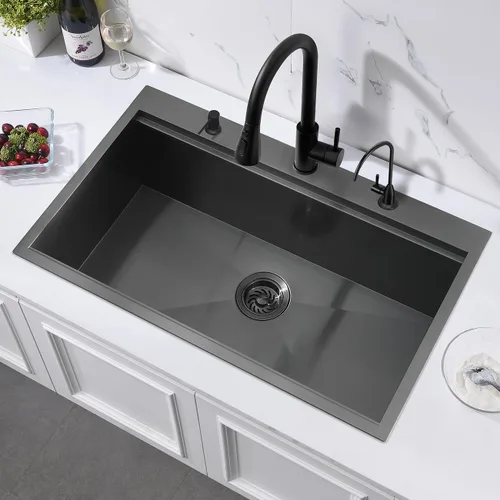 Vista 8 de Z0DB332210 - Fregadero de cocina con estación de trabajo de 33 x 22 x 10 pulgadas, calibre 16, acero inoxidable negro, montaje superior, con 3