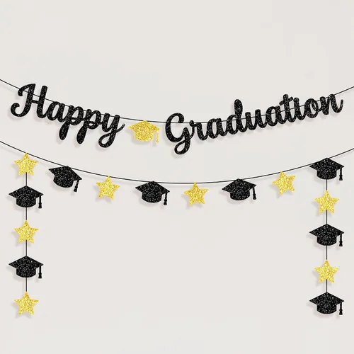 Vista 10 de KatchOn, Cartel de graduación con purpurina 2025 – NO DIY, 6.5 pies Decoración de gorra de graduación negra y dorada para decoraciones