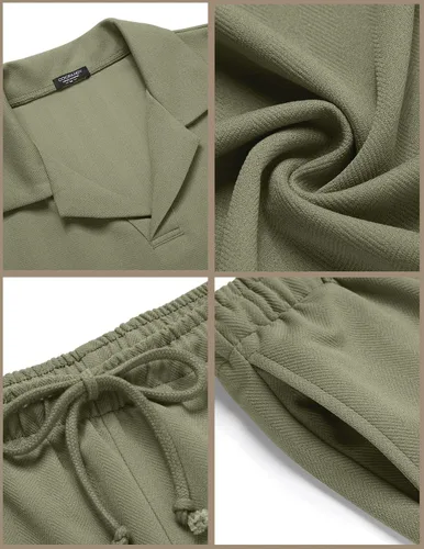 Vista 8 de COOFANDY Conjunto de camisa polo y pantalones cortos para hombre, trajes de verano de 2 piezas, pantalones cortos, trajes de moda casuales de manga