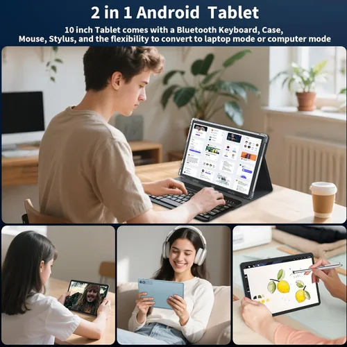 Vista 9 de Tablet Android 15 de 10 pulgadas, tableta 2026 con teclado, 24GB+256GB+2TB Expand, tabletas 2 en 1 con Gemini AI, Octa-Core, 8000mAh, WiFi 5G