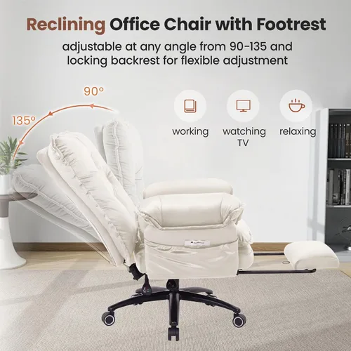 Vista 6 de FiveWillowise Silla cruzada con brazos abatibles, cómoda silla de oficina Terciopelo beige