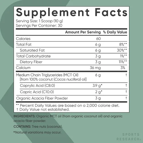 Vista 5 de Sports Research Aceite MCT Orgánico en Polvo – Keto y Vegano MCTs C8, C10 de Cocos – Combustible de Ácidos Grasos para Cerebro y Cuerpo, Sin OMG