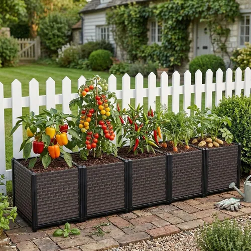 Vista 10 de Macetas grandes para plantas de exterior, profundas, 20 pulgadas de alto, camas elevadas para jardinería con riego automático, maceta elevada