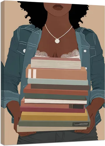 Vista 13 de Arte de pared bohemio afroamericano, pintura impresa enmarcada de mujeres negras, póster de amante de libros, impresión en lienzo de niña negra