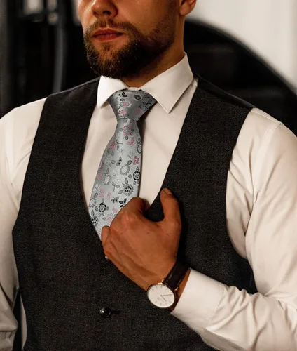 Vista 278 de Corbatas florales tejidas clásicas para hombre, corbata cuadrada de bolsillo, corbatas formales para hombres, boda con pañuelo