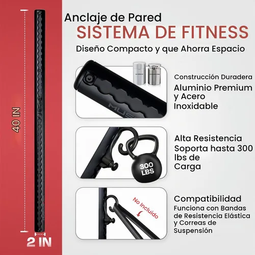 Vista 2 de Aluminum Wall-Mounted Anchor Fitness System - Adjustable, Multi-Functional, Space Saving Home Gym Solution for Strength Training, Workout Goals