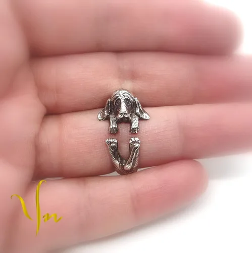 Vista 2 de Anillo de plata Basset Hound, anillo de perro de plata esterlina, joyería de Basset Hound, joyería de plata