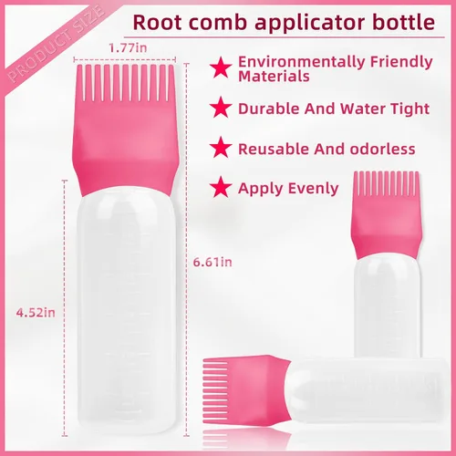 Vista 2 de Paquete de 2 herramientas aplicadoras de peine de raíces de 6 onzas, botella aplicadora de aceite para el cabello con dispensador de aceite