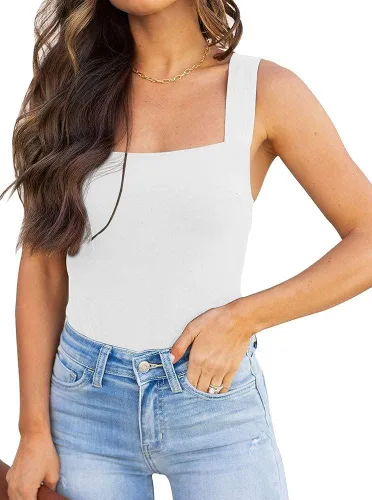 Vista 85 de Reoria - Camiseta sin mangas sexy tipo body con escote cuadrado para mujer, ropa para discoteca