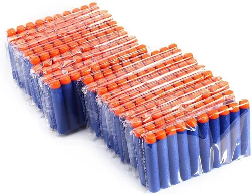Vista 4 de Little Valentine 200 balas de dardos compatibles con Nerf, azul y naranja, cilíndricas, redondas, batallas cerradas (CQB), Airsoft, plástico, espuma