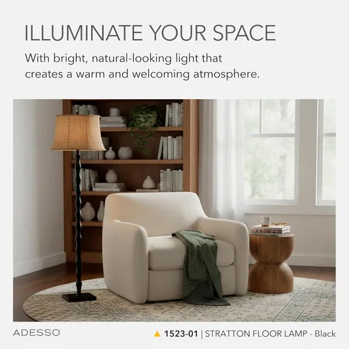 Vista 3 de Adesso 1521-01 Stratton - Lámpara de piso, 1523-01, 150watts, 120.00 volts Stratton 150W Floor Lamp with Rotary Switch for Bedroom, Living Room
