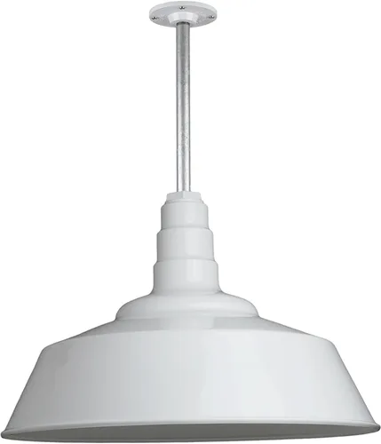 Vista 76 de Steel Lighting Co. Manhattan Warehouse Light Colgante montado en el techo Cúpula de 20 pulgadas vástago de 12 pulgadas Luz de granero