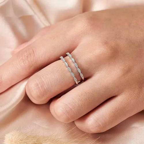 Vista 5 de Anillo de boda trenzado de circonita cúbica para mujer, anillo de compromiso apilable de plata de ley 925 blanca, talla 4-12