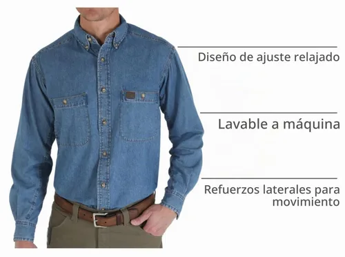 Vista 5 de Wrangler Riggs Workwear - Camisa de trabajo de manga larga para hombre Azul marino (Antique Navy)