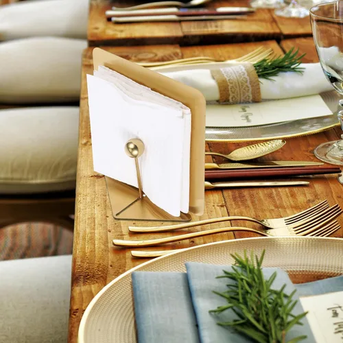 Vista 5 de Hemobllo Gold Stainless Steel Flat Napkin Holder for Tabletop with Weighted Arm, Large Standing Napkin Dispenser for Kitchen, Dining Room