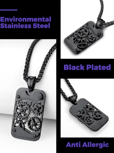 Vista 7 de Richsteel - Placa de identificación estilo Hip Hop militar para collar, fibra de carbón, colgante de bibliabala, para mujeres y hombres joya