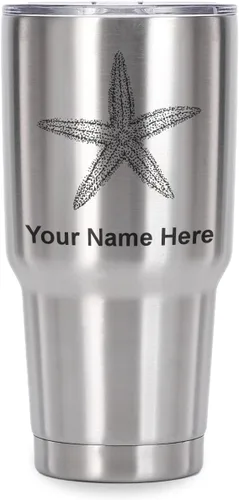 Vista 40 de LaserGram 20oz Vacuum Insulated Tumbler Mug, Starfish, Personalized Engraving Included (Black)