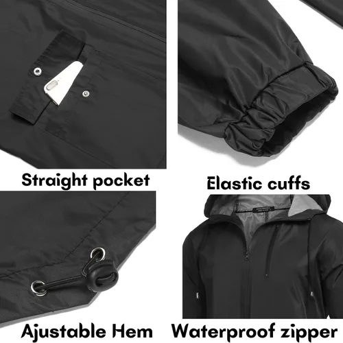 Vista 5 de COOFANDY - Impermeable largo y ligero para hombre, chaqueta con capucha para exteriores