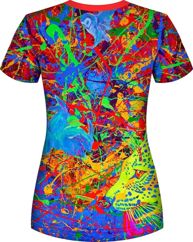 Vista 2 de aofmoka Ultravioleta fluorescente hecho a mano arte neón luz negra reactiva impresión mujer camiseta