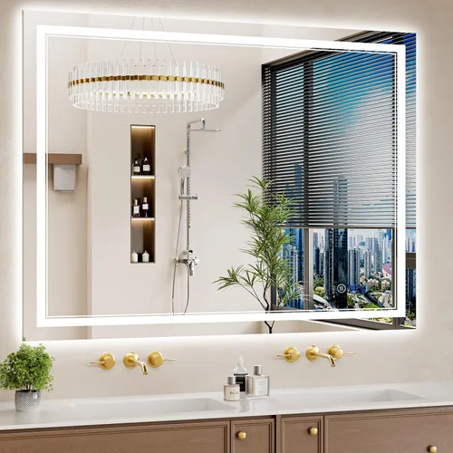 Vista 31 de Espejo de baño LED de 22 x 30 pulgadas con luces, antiniebla, retroiluminado + luz frontal, regulable, espejo de tocador LED para pared, espejo