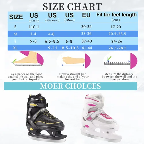 Vista 6 de Patines de hockey con 4 tamaños ajustables, acolchado suave y soporte de tobillo reforzado para niños, niñas, jóvenes, hombres, mujeres