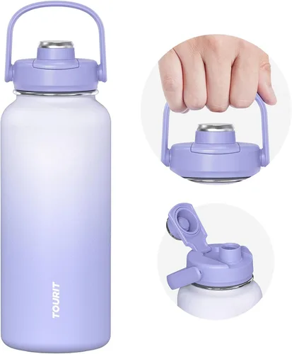 Vista 17 de TOURIT Botella de agua aislada de 32 onzas, botella de acero inoxidable con popote, aislamiento al vacío de doble pared para bebidas frías