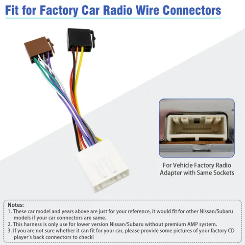 Vista 3 de Arnés de cableado estéreo para Nissan Adaptador de radio ISO a conector de 20 pines compatible con Altima Sentra Frontier Versa Xterra Murano Leaf