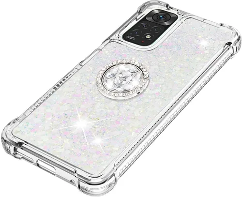 Vista 7 de CCSmall Para Xiaomi Redmi Note 11 4G Clear Glitter Case, Liquid Sparkle Quicksand Flowing Soft TPU Phone Cover con anillo de rotación de diamante