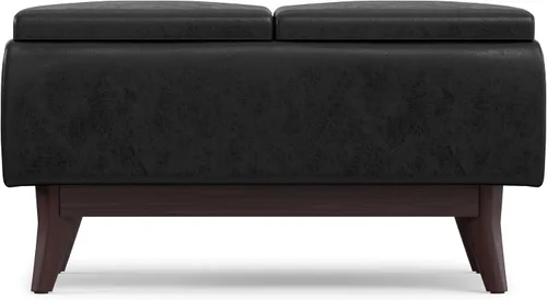 Vista 7 de SIMPLIHOME Owen - Otomana rectangular de cuero vegano de 34 pulgadas de Negro (Distressed Black)