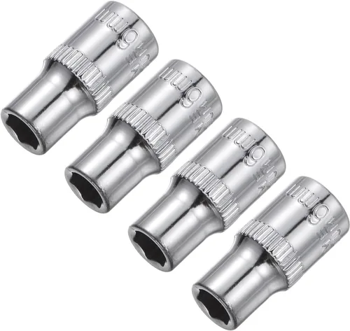 Vista 8 de uxcell 4 Pcs 1/4-Inch Drive 0.197 in 6-Point Zócalo poco profundo, métrico, acero con cromado