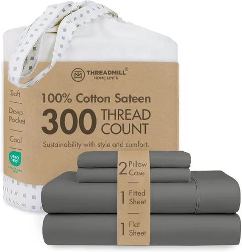 Vista 9 de Threadmill Juego de sábanas de algodón Twin Sábanas 100% algodón para cama tamaño Twin Juego de sábanas de satén jacquard damasco con bolsillo