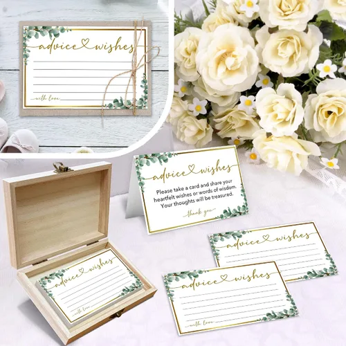 Vista 3 de Caja de tarjetas de consejos y deseos, 50 tarjetas de consejos de cumpleaños, boda, baby shower, caja de buenos deseos para fiesta de cumpleaños