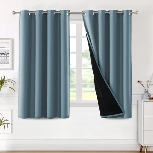 Vista 21 de H.VERSAILTEX Paneles de cortina 100% opacas de 45 pulgadas de largo, con aislamiento térmico, cortinas opacas con forro para dormitorio, dos capas