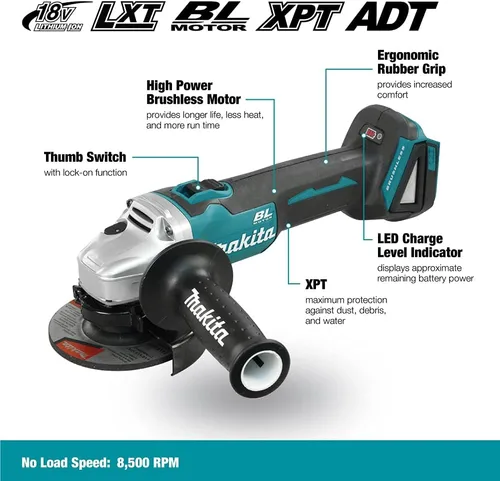 Vista 2 de Makita DGA454Z 4.528 in Amoladora angular sin escobillas 18V Unidad desnuda