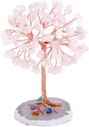 Vista 8 de Adorno de escritorio tejido hecho a mano del árbol de la vida, grava de cristal sintético, decoración del hogar, oficina, pequeñas manualidades