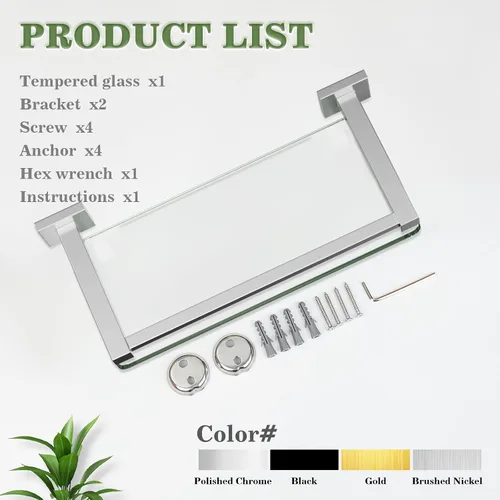 Vista 7 de Estantes de vidrio Alise para pared de baño, estante de baño de vidrio templado montado en la pared, estantes flotantes modernos que ahorran espacio