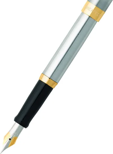 Vista 3 de Sheaffer Sagaris - Pluma estilográfica de punta media, cromo cepillado, ribete dorado (E0947353)