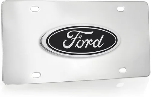 Vista 2 de Ford Placa decorativa ovalada frontal de acero inoxidable (negro sobre emblema de latón cromado)