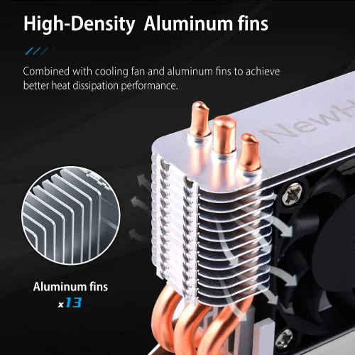 Vista 8 de Disipador de calor SSD M.2 2280 de 12 V con ventilador de enfriamiento PWM de 1.575 in, tubos de calor de cobre y almohadilla térmica, enfriador SSD