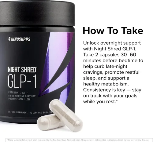 Vista 6 de InnoSupps Night Shred™ GLP-1 Apoyo metabólico nocturno + sueño* Akkermansia + Ashwagandha 60 cápsulas. 30 porciones.