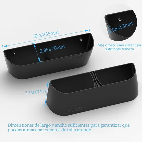 Vista 3 de Zapatero montado en la pared, paquete de 6 con tiras adhesivas para colgar, organizador de almacenamiento de plástico para zapatos, perchas