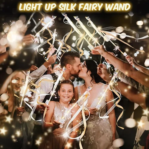 Vista 5 de 58 PIEZAS Varitas de Boda con Luces, Varitas de Hadas, Vara de Seda LED con Campanas para Despedida de Boda, Año Nuevo, Fiestas, Concierto