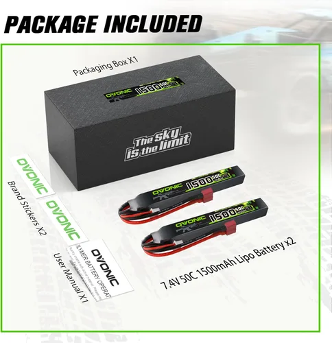 Vista 7 de OVONIC Lipo Batería 7.4v 1500mAh 2S 50C Lipo Batería con T Plug (2 unidades)