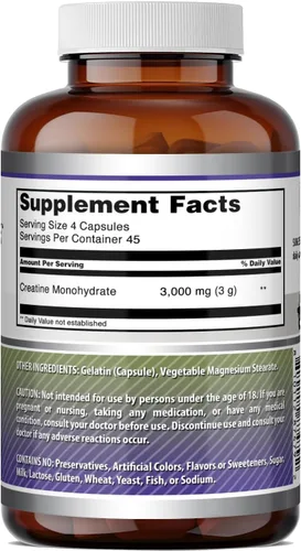Vista 5 de Amazing Formulas - Suplemento de monohidrato de creatina de 3000 mg por porción, sin OMG, sin gluten, fabricado en Estados Unidos