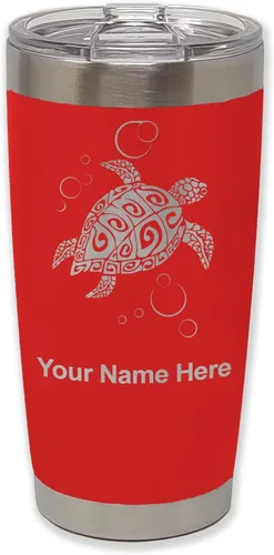 Vista 27 de LaserGram Vaso aislado al vacío de 20 onzas, tortuga marina hawaiana, grabado personalizado incluido (morado claro)