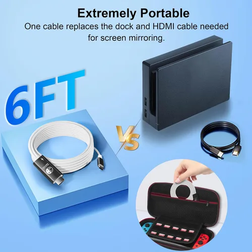 Vista 3 de Cable adaptador USB C a HDMI compatible con Nintendo Switch, cable de conversión tipo C a HDMI, sustituye a la estación de acoplamiento