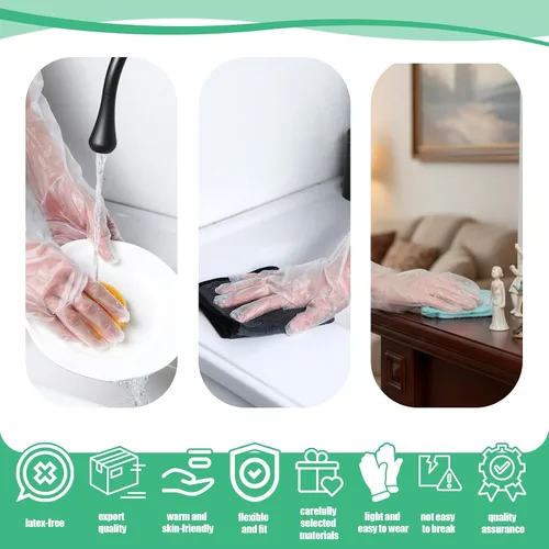Vista 5 de 20 guantes de limpieza de goma desechables largos transparentes, guantes de plástico para lavar platos, guantes de plástico desechables impermeables