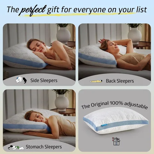 Vista 6 de BETU Almohada refrescante estándar, almohada de espuma viscoelástica triturada fresca para durmientes calientes, almohadas ajustables firmes