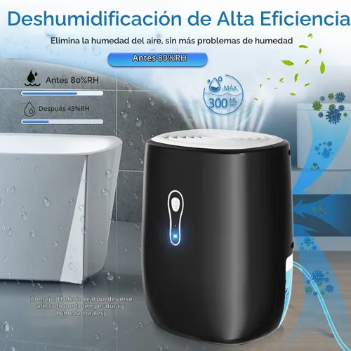 Vista 7 de Deshumidificadores para el hogar 27oz(800ml) Pequeños deshumidificadores con apagado automático y manguera de drenaje, deshumidificador ultra Negro